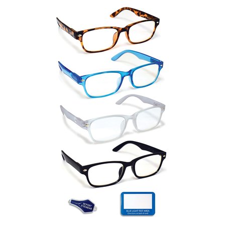 BOOST EYEWEAR Blue Light Blocking Reading Glasses, Antiglare Lenses, Traditional Frames, 4PK 20300